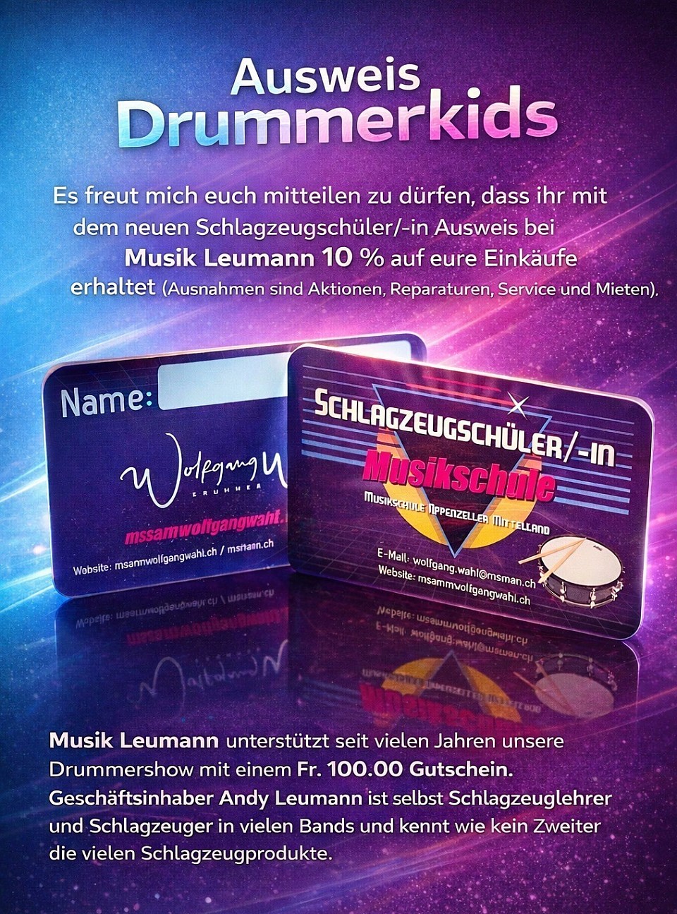 Schüler/in Ausweis Schlagzeug